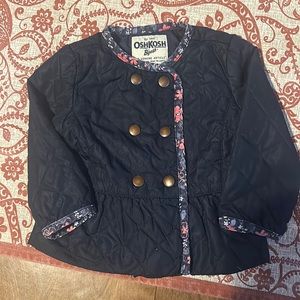 Osh Kosh B’gosh quilted light puffer jacket snap buttoned floral trim Navy 24m